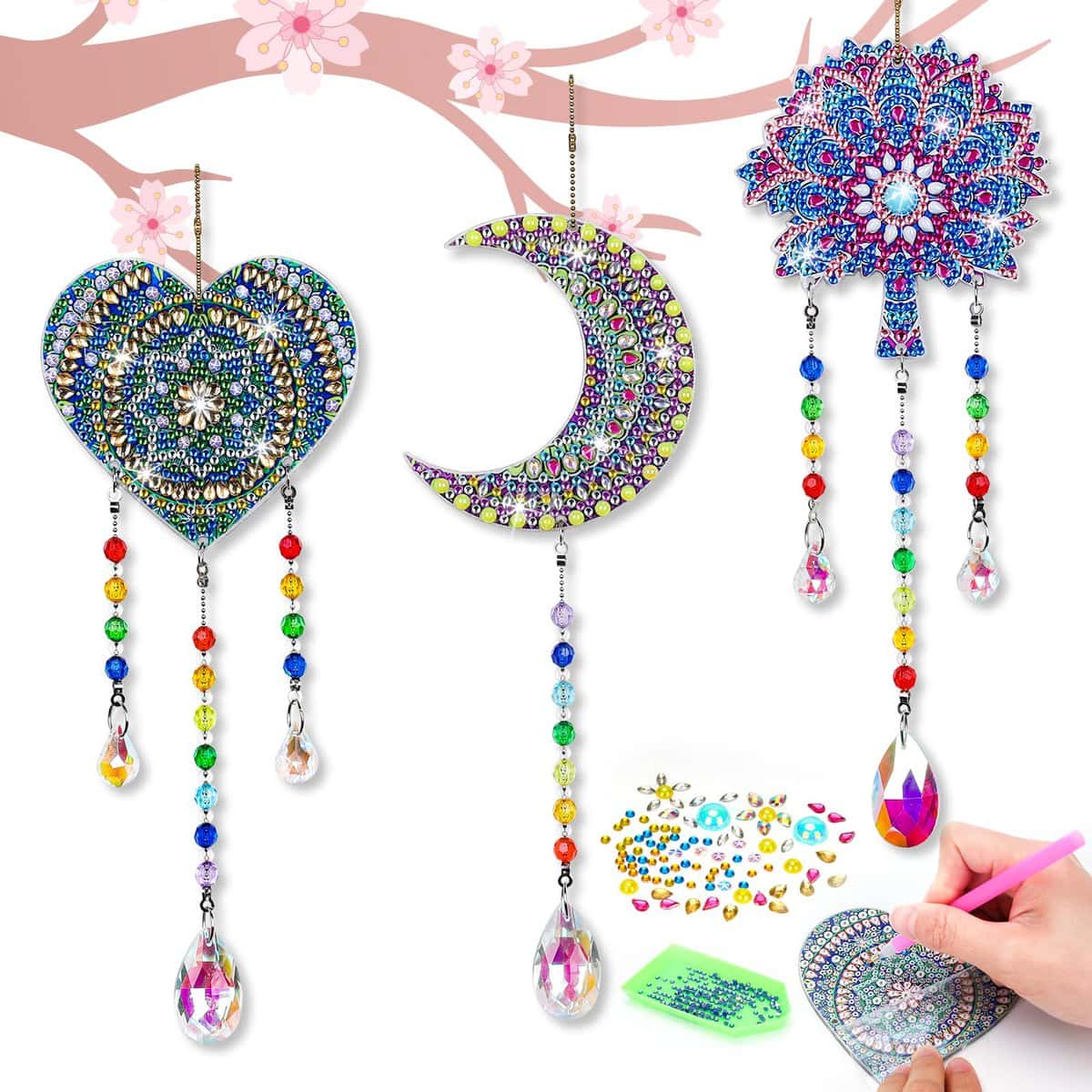 Kit Campane a Vento 5D DIY Diamond Painting Bambini, Kit Lavoretti Creativi Regalo Bambina 5 6 7 8 9 10 Anni