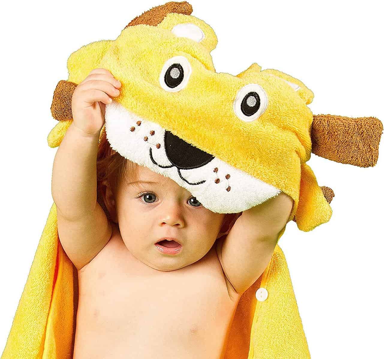 ALENYK Asciugamano Neonato,EXTRA SOFFICE,Accappatoio Neonato,con Cappuccio,simpatico leoncino,100% Spugna di Cotone Naturale Bio MASSIMA IGIENE,Bagnetto Neonato,AMPIE DIMENSIONI 70X90 3MESI-2ANNI