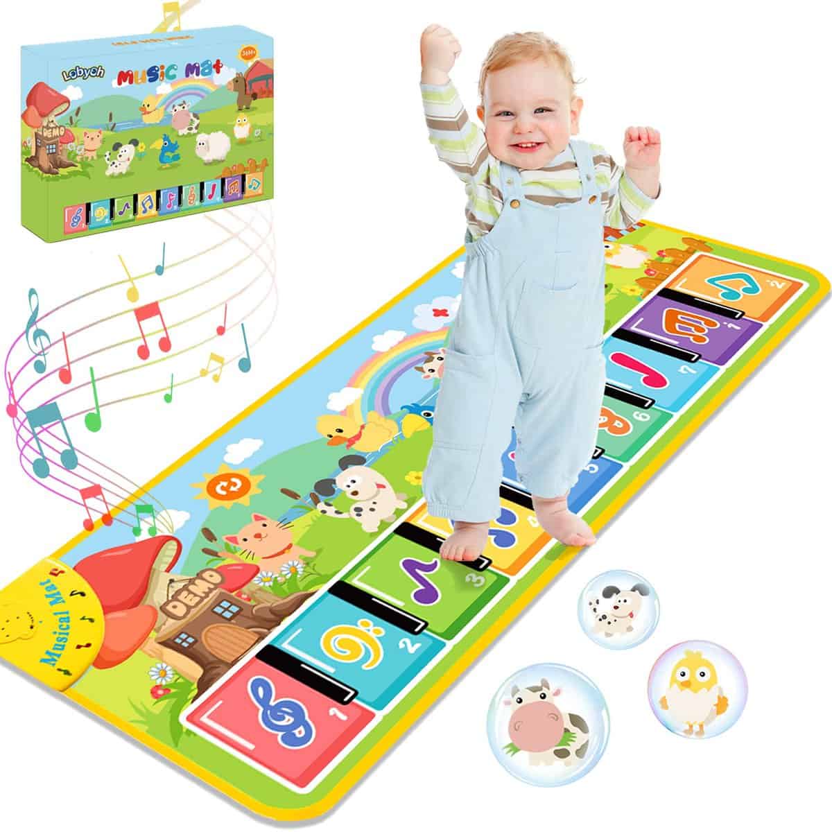 Lobyoh Tappeto Musicale per Bambini con 8 Animali, Tappeto Piano Natale Compleanno per Bambini, Tappeto da Danza, Tappetino per Pianoforte, Giocattolo Musicale per Bambini