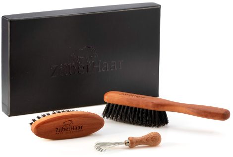 Kit Cura Barba ZilberHaar – 1 Spazzola Barba + 1 Spazzola Tascabile + Strumento Pulizia – Setole Rigide, Legno Pero – Barba Media/Lunga – Oli/Balsami