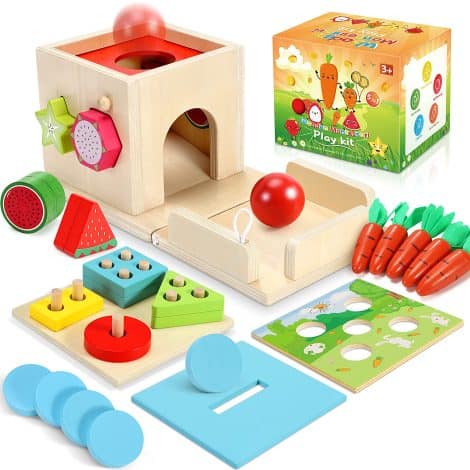 Giochi divertenti per bambini di due anni, un cubo di legno educativo con cinque attività Montessori, perfetto come regalo per bambini di 18 mesi, ragazze e ragazzi di 4-6 anni.