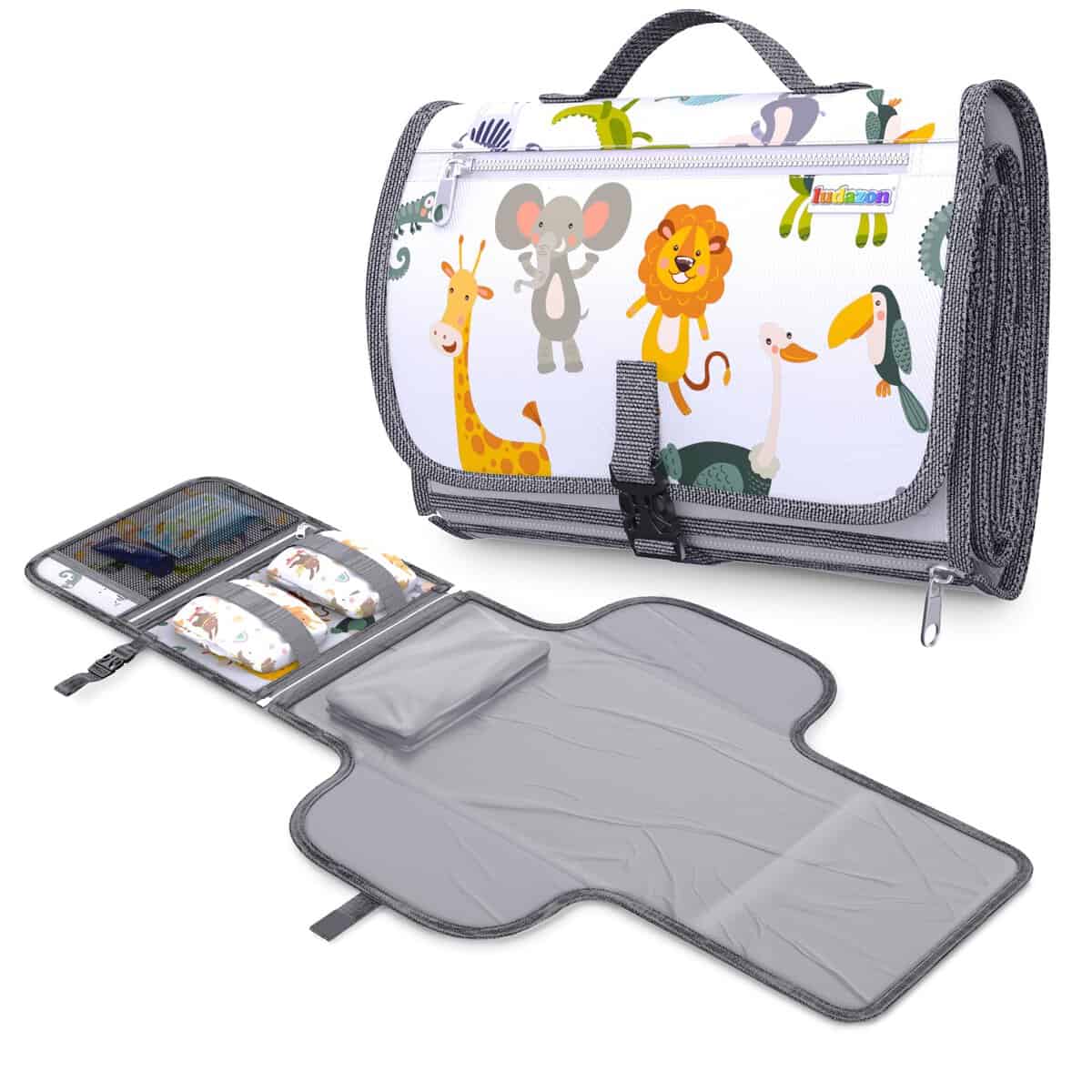 LUDAZON® Fasciatoio Portatile, NUOVO MODELLO 2024, L'unico con cuscino Ergonomico spesso 1 CM, Regalo di Natale Ideale per Neonato e Neo Mamma, Guarda Il Video