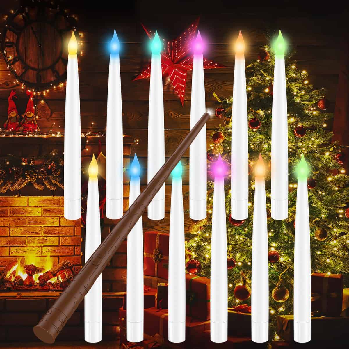 Coovee Candele galleggianti che cambiano colore con telecomando bacchetta magica, 12 decorazioni Candele magiche sospese, Candela a batteria, Candele luminose colorate per decorazioni natale