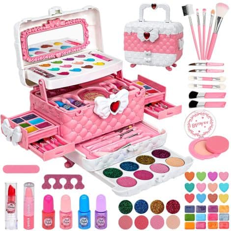 Set trucchi per bambine, 55 pezzi anallergici, lavabili. Valigetta ideale come regalo per Natale, compleanni delle bambine da 3 a 10 anni.