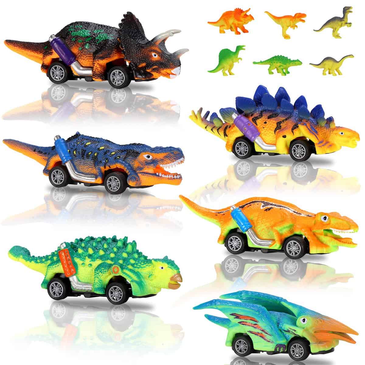 Oderra Giocattolo per Bambini 12 Pz del 6 Dinosauri Macchinine e 6 Mini Dinosauri Regali Giochi Bambini Regalo per Bambini Ragazzo Ragazza, Multicolore
