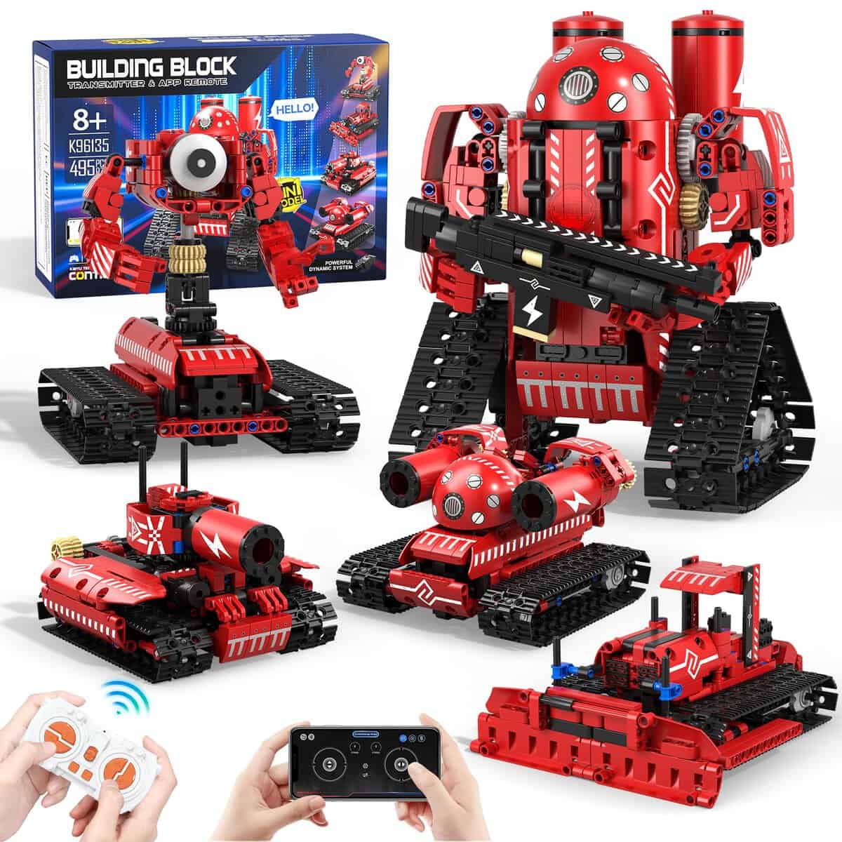 Arulis Set di Giocattoli da Costruzione Telecomandati 5 in 1, Robot Telecomandato e Auto (programmazione app), Giocattolo Robotico Regalo per Ragazzi 8-12 13 14 15 anni