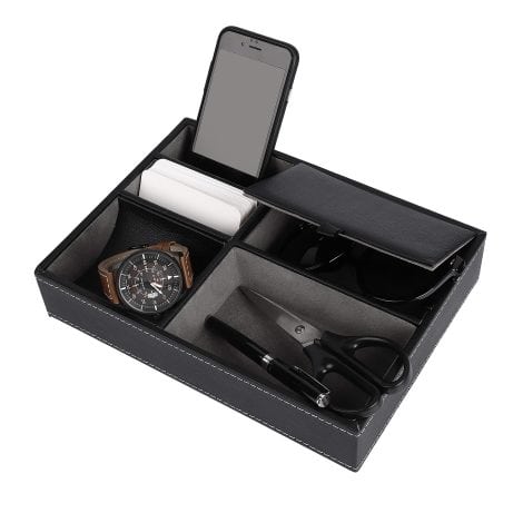 Organizzatore da tavolo in pelle MaoXinTek per uomini, comodo per chiavi, orologio, cellulare e oggetti personali (25 x 19 x 5 cm).