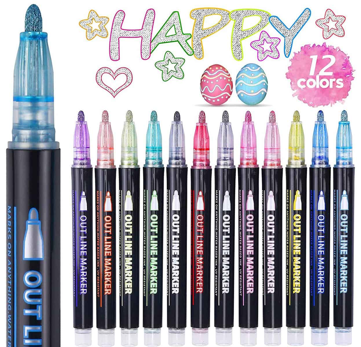 ECtury Penne Glitterate Colorate, Regalo Bambina 4-12 Anni, 12 Colori Pennarelli Glitter Magici Metallici per Disegni, Scrapbooking, Cancelleria Bambina, Idee Regalo Ragazza per Ragazze