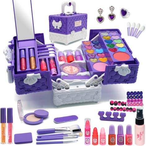 Set di trucchi adatto a bambine, senza allergeni, completo di valigetta, ideale come regalo di Natale o compleanno per ragazze di 4-10 anni.