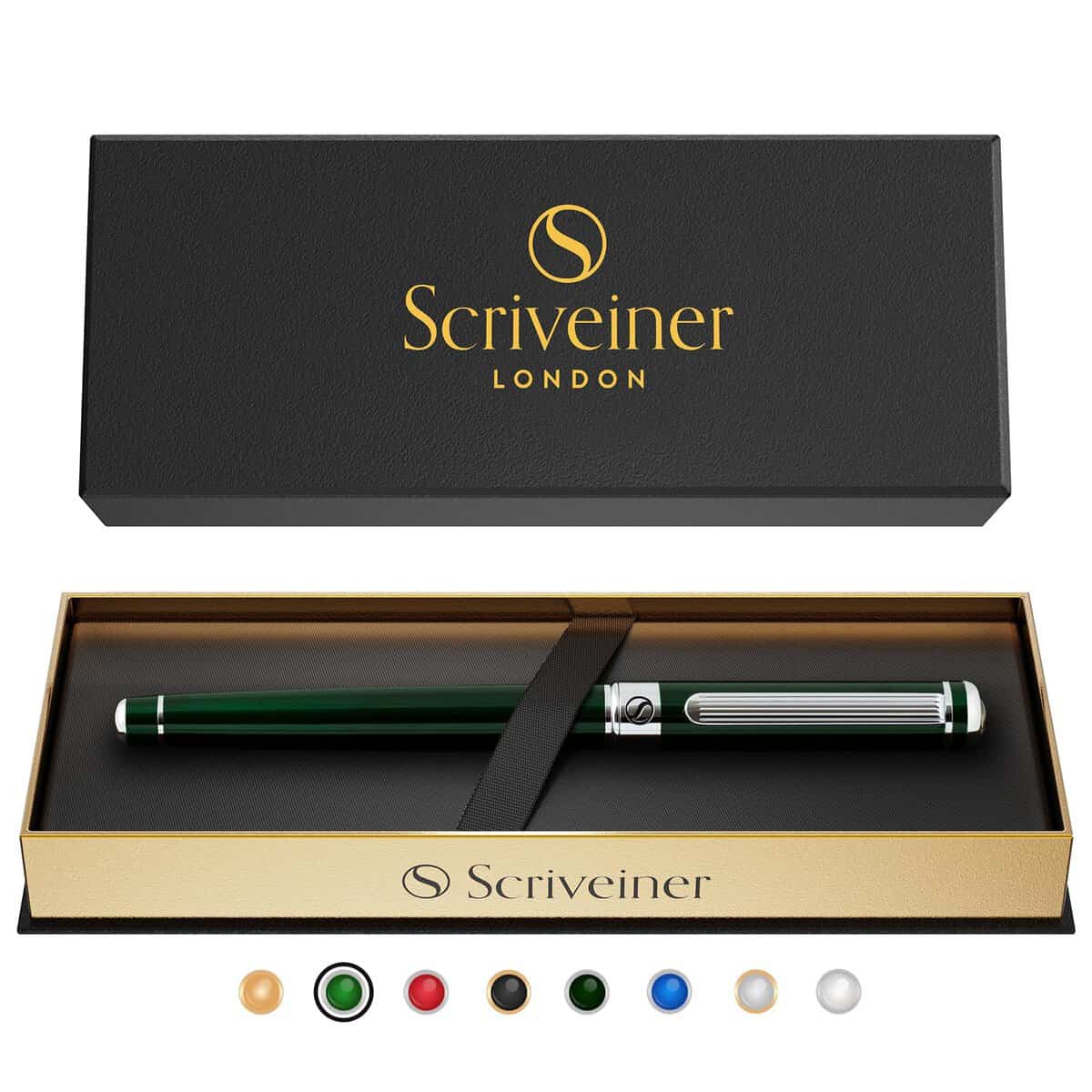 Scriveiner Rollerball - Penna a sfera di lusso Verde Inglese molto scuro, finitura cromata, per uomini e donne, professionisti, uffici dirigenziali