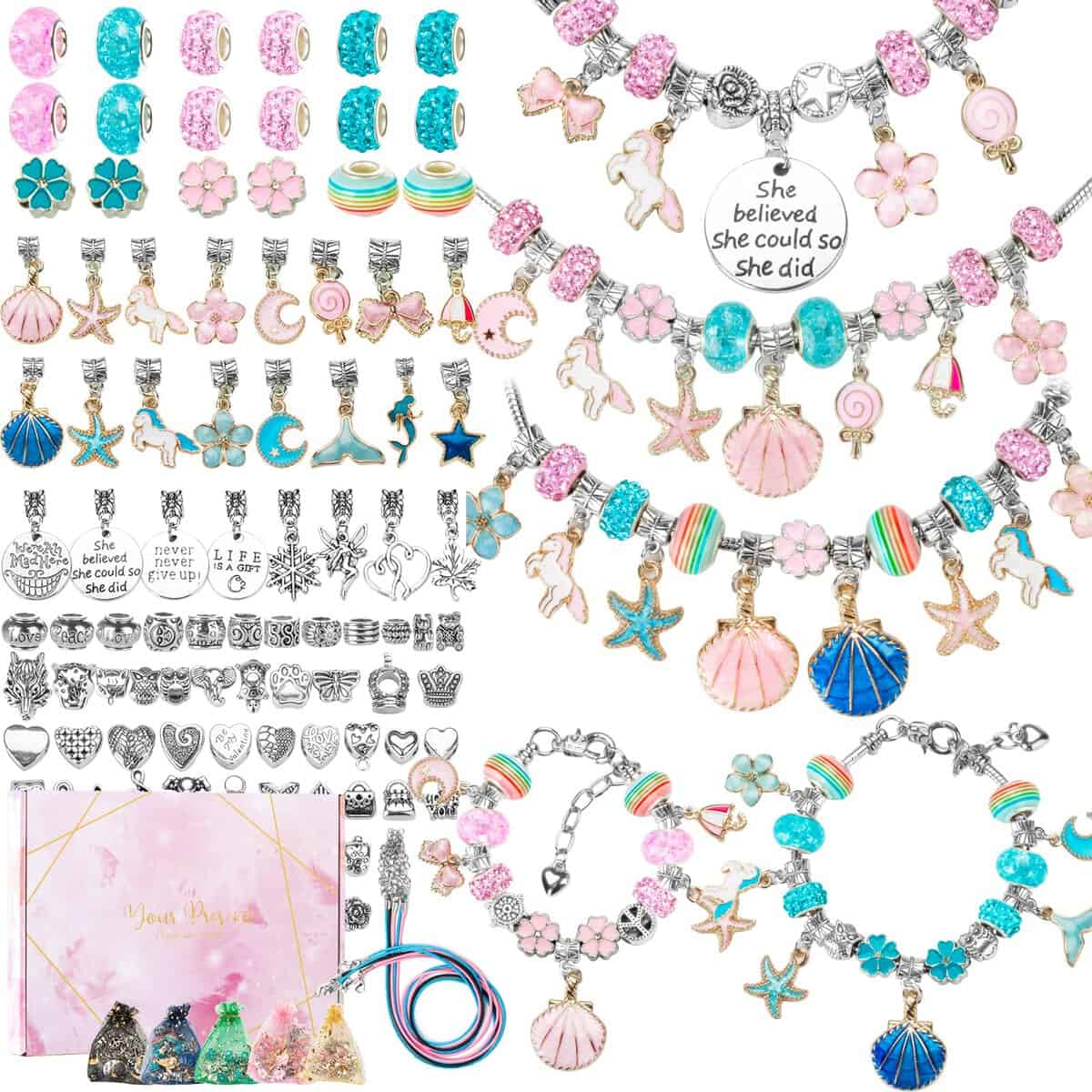 Kit per Charm Braccialetti Ragazza Regalo 112 Pezzi gioielli fai da te adolescenti da 5 6 7 8 9 10 11 12 anni Regalo compleanno Natale