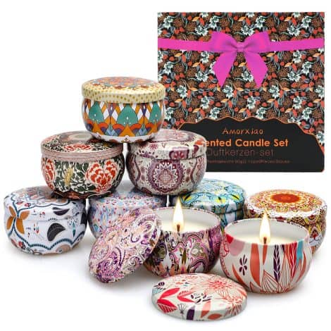 Set di 9 candele profumate da 60g in latta decorativa, perfetto regalo di San Valentino o compleanno.