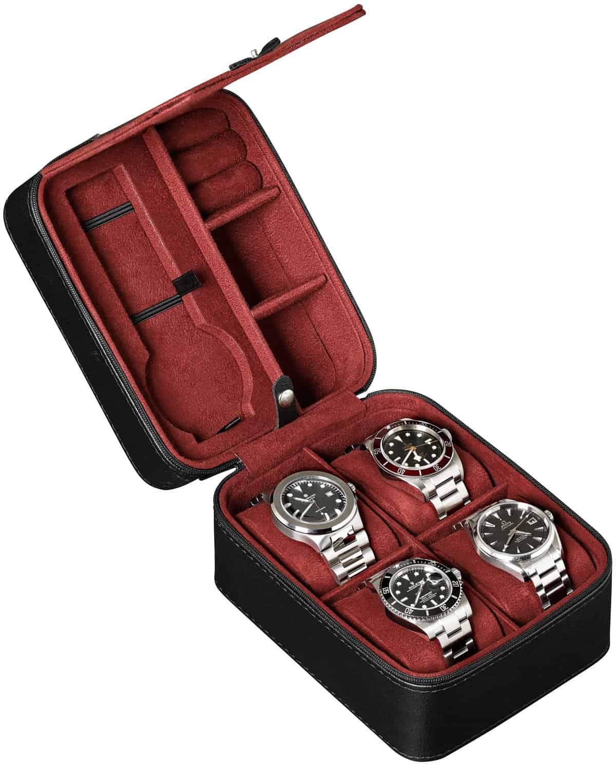 ROTHWELL Custodia da viaggio per 5 orologi, custodia organizer per 5 orologi, protezione portatile resistente con cerniera, adatta a tutti gli orologi da polso e orologi intelligenti fino a 50 mm