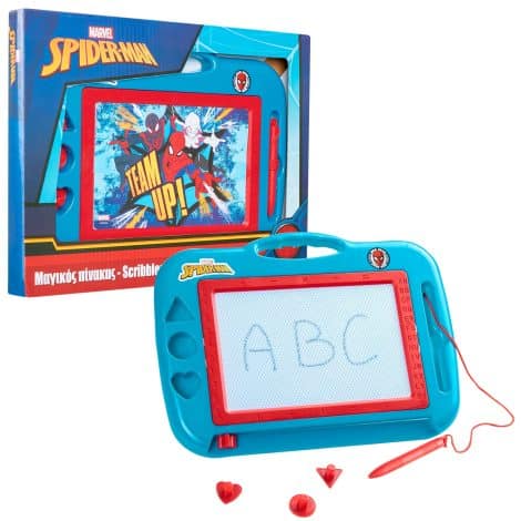Lavagnetta magnetica Disney per bimbi con Spiderman, Frozen e accessori. Educativa e regalo adatto dai 3 anni. (Blu Spiderman)