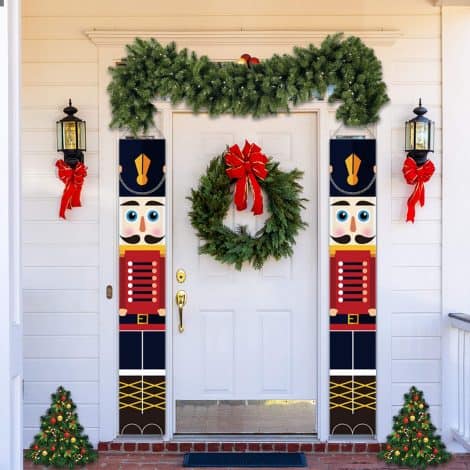 Lingsfire – Bandierine di Natale per decorare fuori casa con motivo soldatino Schiaccianoci, per veranda, porta, giardino.(Paraphrase: Lingsfire – Bandierine natalizie per esterni con motivo soldatino Schiaccianoci, per decorare porte, giardini.)