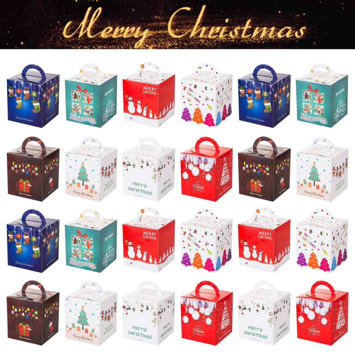 Gwhole 24 Pz Scatole Regalo di Natale, Scatola Piccola di Natale Scatole di Carta per Biscotti di Caramelle Regalo di Natale per Bambini Decorazioni per Feste Natalizie Forniture