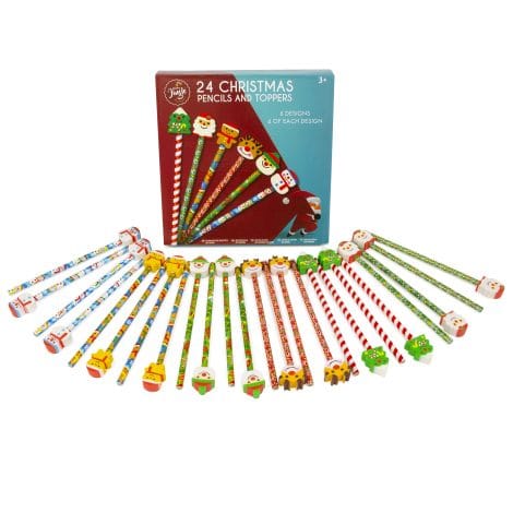 Matite Natalizie Jingle 24 – Con gomme, riempitivi per calze di Natale, regali per bambini. Matite divertenti per le feste!