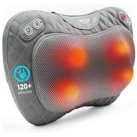 Cuscino Massaggiante Shiatsu Cordless, riscaldante per schiena, collo e cervicale con 4 nodi e 3 velocità, regalo ideale per uomo, donna e auto.