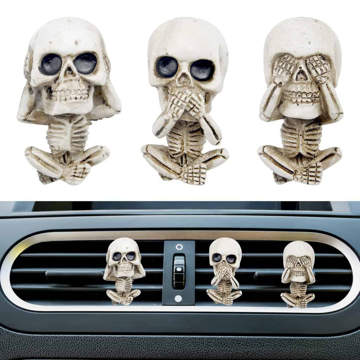 3 pezzi di presa d'aria per auto, decorazione per auto, aria condizionata, clip di ventilazione, cranio, gotico, deodorante per aromaterapia, diffusore per interni auto, regali per donne e uomini