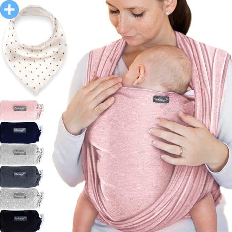 Makimaja – Fascia Rosa per Trasportare Bambini fino a 15 kg con Tracolla Alta Qualità, Cotone Leggero, Borsa e Bavaglino inclusi.