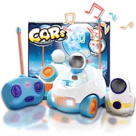 Macchinina telecomandata per bambini di 2-5 anni con astronauti, luci, musica. Regalo perfetto per i piccoli.