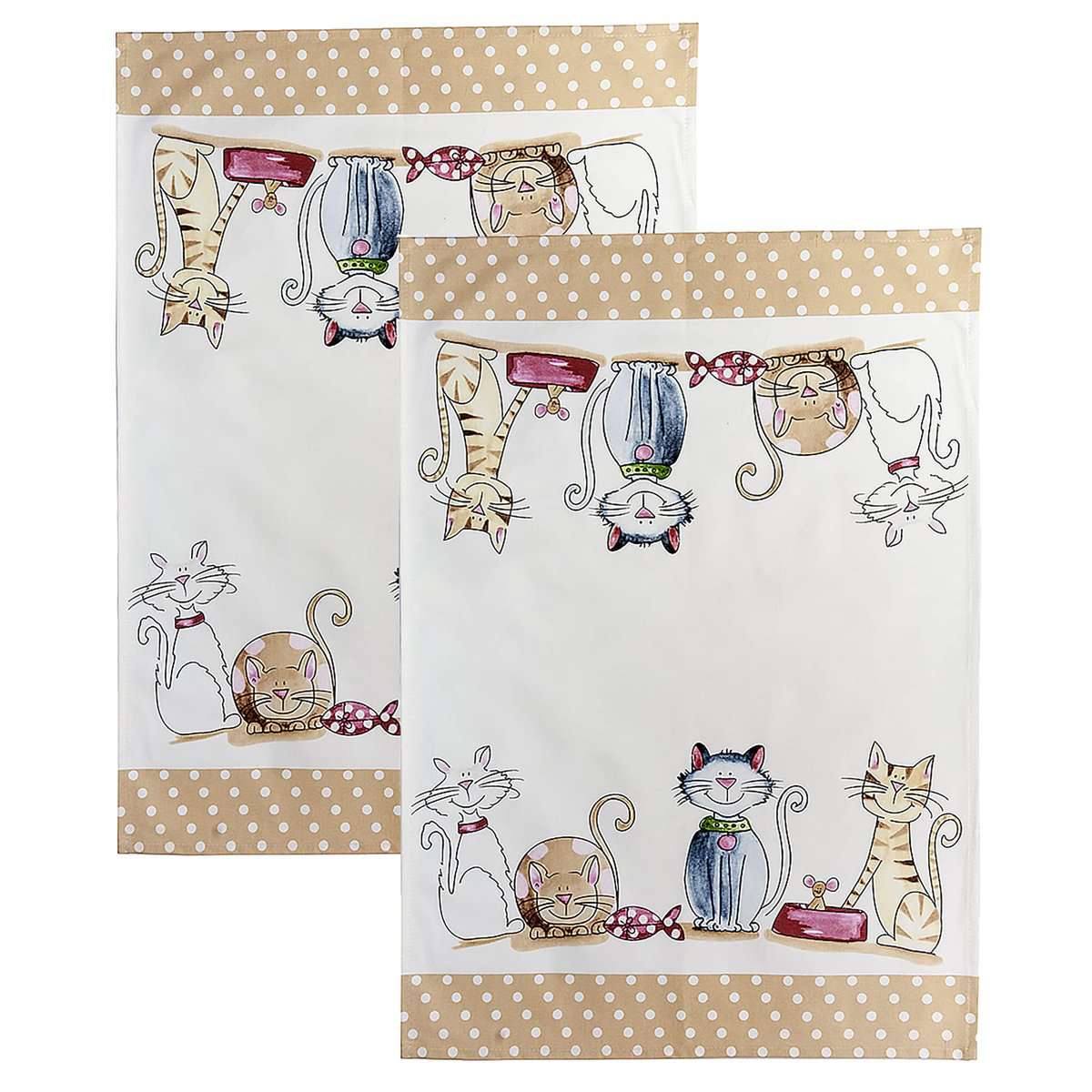 SPOTTED DOG GIFT COMPANY - Strofinacci da Cucina con Motivo Gatti - Lavabili in Lavatrice - Idee Regalo per Donna - Cotone - 50 x 70 cm - Set da 2