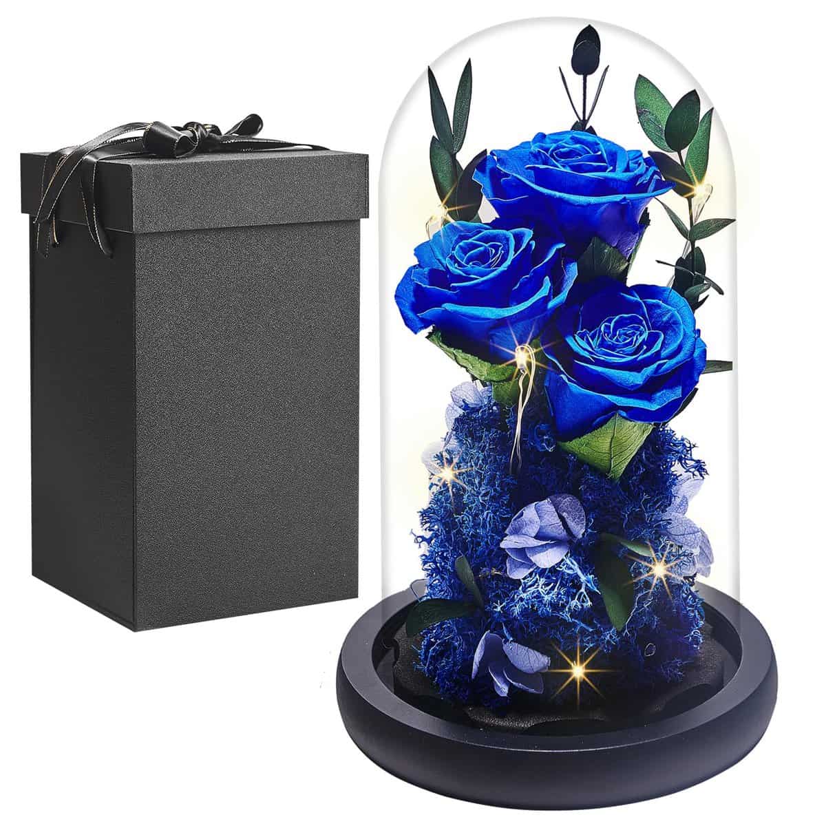 Rosa Eterna Regalo per Donne, Rosa Eterna in Cupola Vetro con Luci LED, Rose Stabilizzata Bella e la Bestia, Compleanno Festa Della Mamma San Valentino Anniversario Regalo per Moglie Mamma Fidanzata