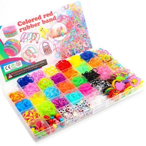 Kit completa di 2500+ elastici sicuri e colorati in 32 tonalità per creare braccialetti fai da te, adatto a bambine di 6-12 anni. Perfetto come regalo!