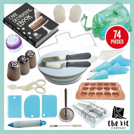 Kit per decorazione torte: Soluzioni e attrezzi completi, con 74 pezzi inclusi, e-book e set di stampaggio russi.