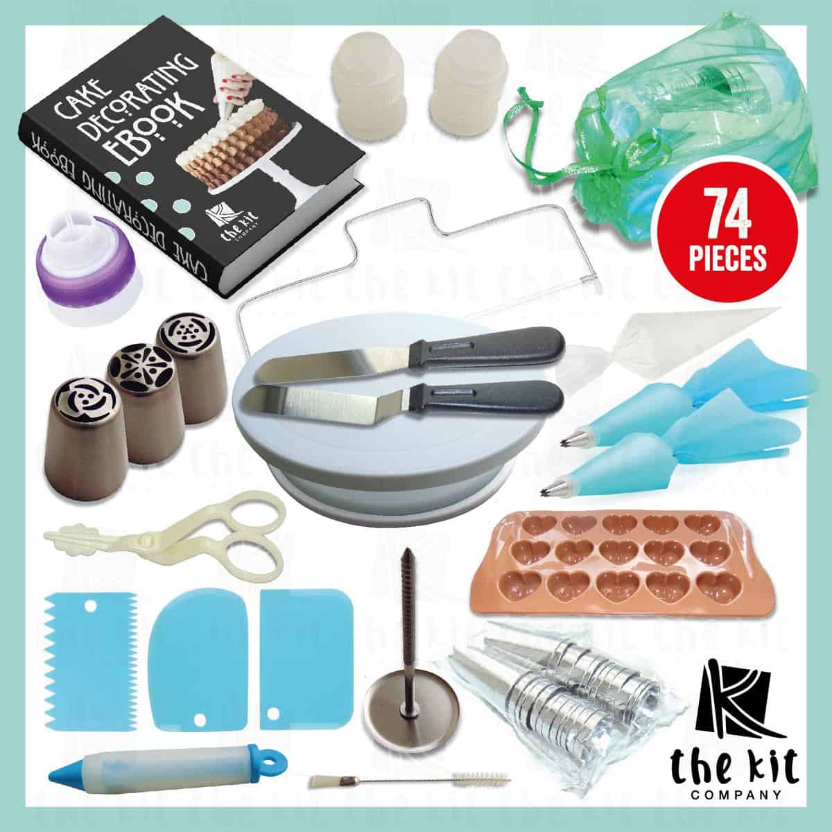 The Kit Company™ | Kit per decorare torte Soluzioni e strumenti 74 pezzi incl. e-book e set di stampaggio a iniezione russo