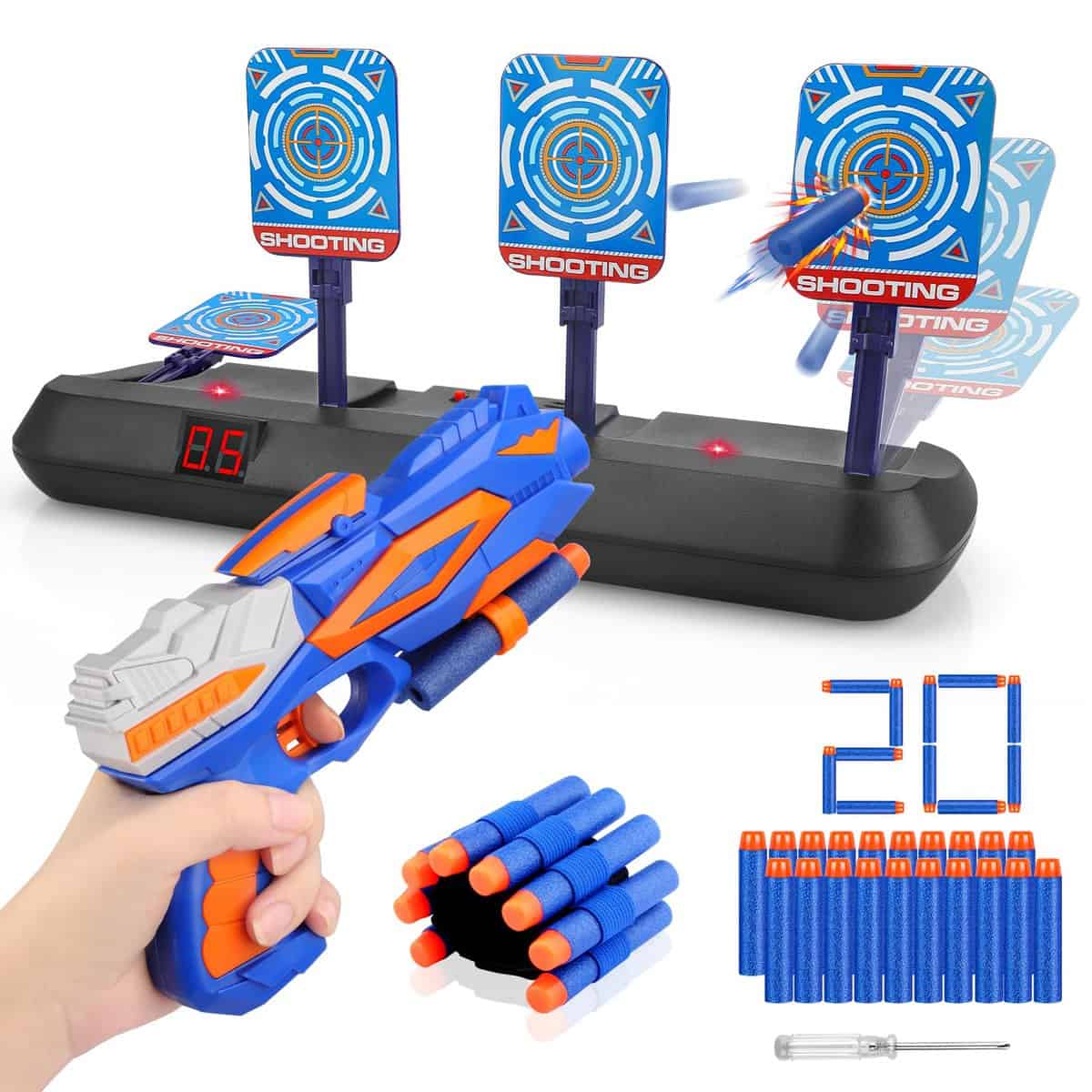 Tiro Bersaglio Elettrico con Pistola Giocattolo, Bersaglio Digitale per Nerf, 20 Proiettili,Giochi di Tiro Bambini 3 4 5 6 7 8 9 10 anni Gioco Interno Esterno Regalo Compleanno Natale Ragazzo Bimbo…