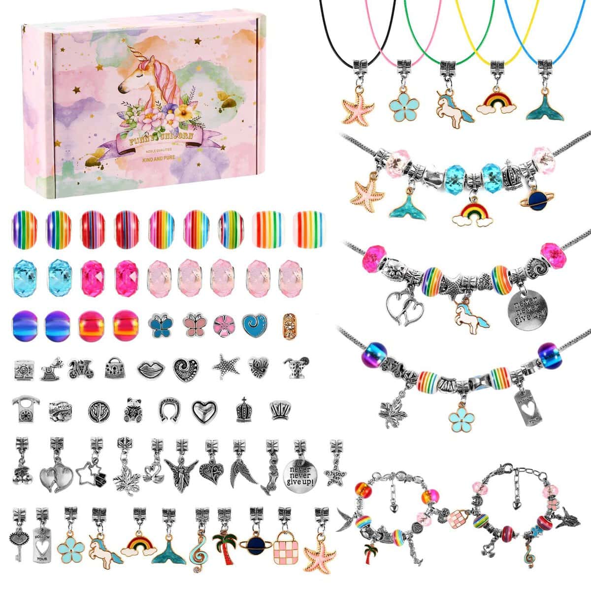 BelleStyle Kit Braccialetti fai da te，Set Gioielli Originale 78 Pezzi Regalo Adolescenti,Ragazze 5 6 7 8 9 10 11 12 13 Anni,Braccialetto per Ragazze,Giocattoli per Ragazze,Ciondoli per Creazione Di