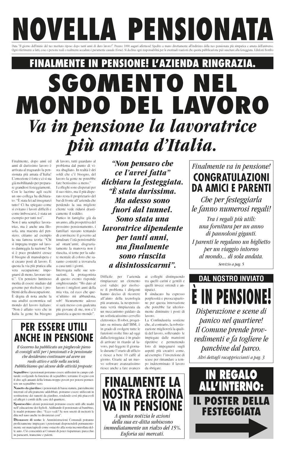 Bombo Biglietto auguri giornale pensionata