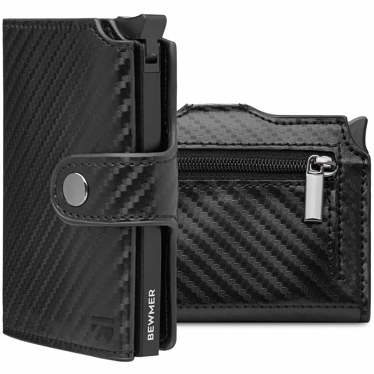 BEWMER Porta Carte di Credito 2 | Portafoglio Slim da Uomo e Donna con Rfid Protection Anticlonazione | Porta Tessere e Soldi con Portamonete (Nero Carbon)