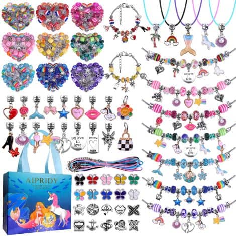 Kit AIPRIDY per creare braccialetti con ciondoli, perfetto regalo per ragazze dai 6 ai 12 anni (150 pezzi).