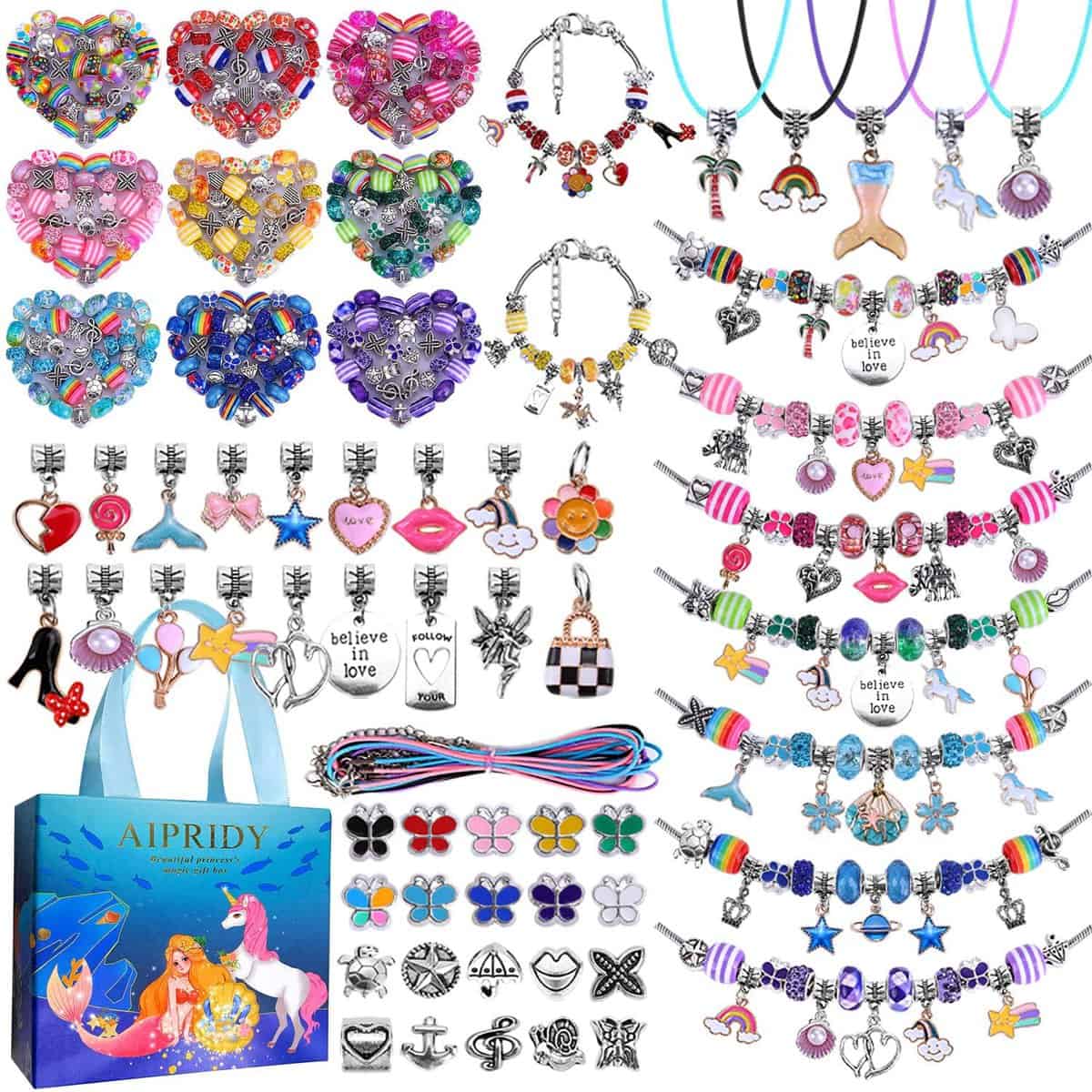 AIPRIDY Kit per Creare Braccialetti con Ciondoli, Fai Da Te per Ragazze, Set Regalo per Arti e Mestieri per Ragazze Adolescenti dai 6 ai 12 Anni (150 pezzi)