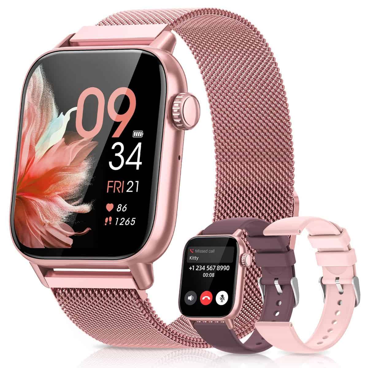 SWGOTA Nuovo Smartwatch Donna Chiamate, 1.83" Orologio Smartwatch, 3 Cinturini, Cardiofrequenzimetro SpO2 Sonno, Fisiologia Femminile, 113 modalità Sport Smart Watch iOS Android, Regalo Donna, Rosa