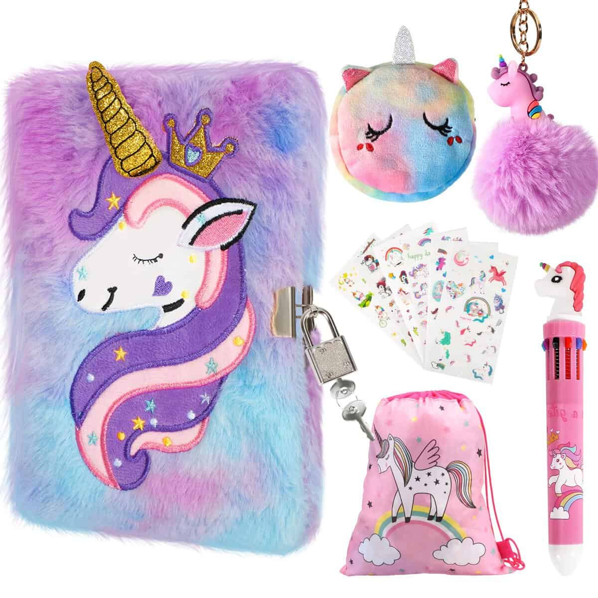 Homicozy Diario Segreto Cancelleria Bambina, Unicorno Con Chiave e Lucchetto Per Ragazze Taccuino Privato Con Penna Multicolore, Borsetta Carina, Ornamento Portachiavi, Regalo per Natale