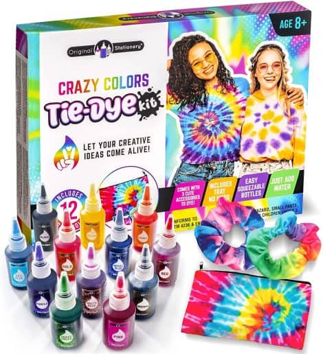 Kit Tie Dye Colorato, con tutti i colori necessari per personalizzare magliette, perfetto per bambine 10-12 anni.
