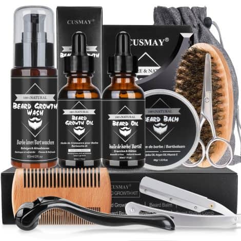 Kit completo per la cura della barba CUSMAY 11 in 1, regalo perfetto per Natale per il tuo marito o papà.