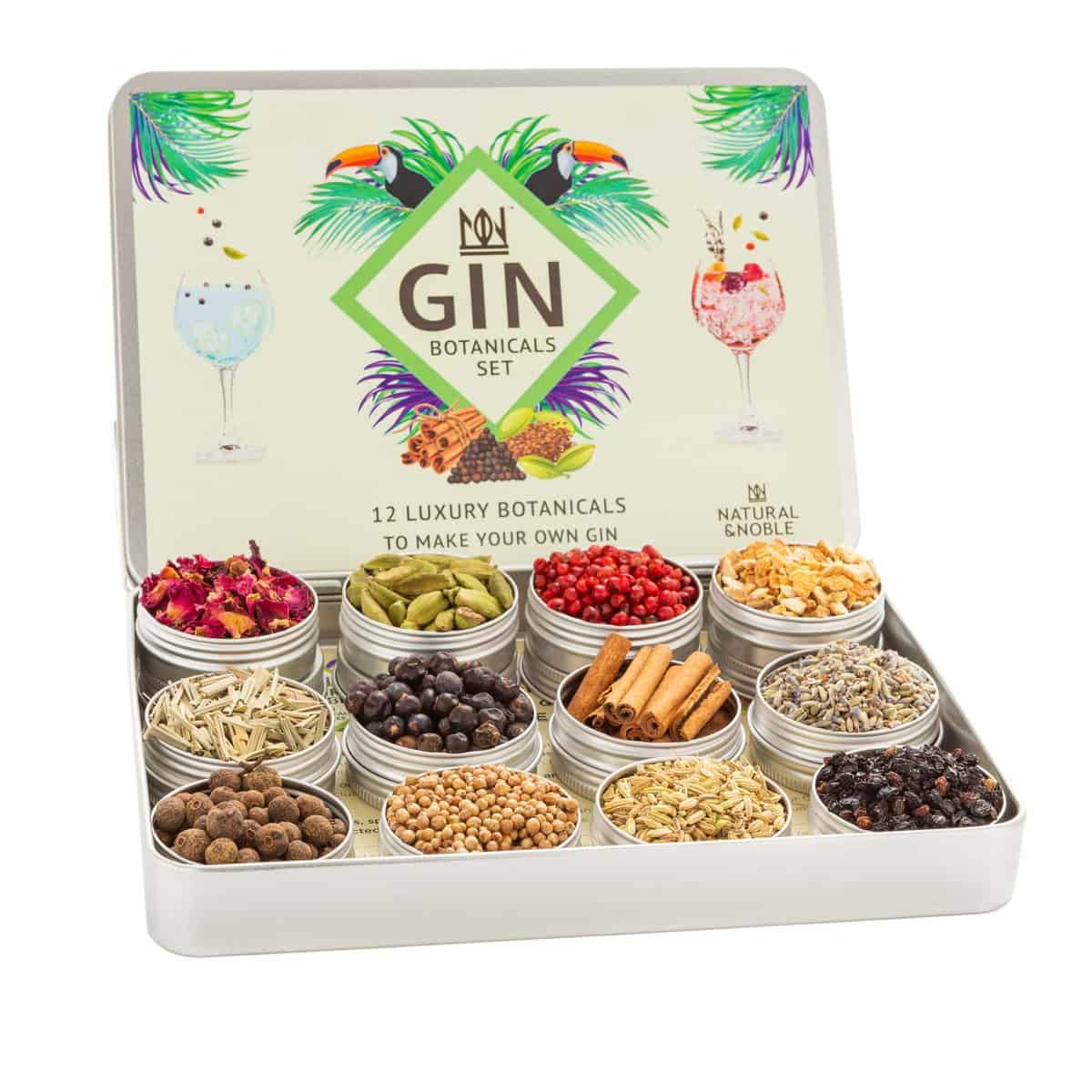 Set regalo Gin Botanicals and Infusions, composto da 12 confezioni di piante e spezie pregiate per infusi di gin