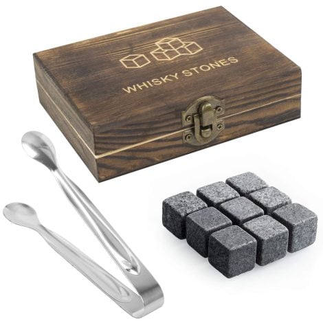 Set di pietre di whisky da 9 pezzi in packaging di lusso, ideale come regalo natalizio per gli uomini.