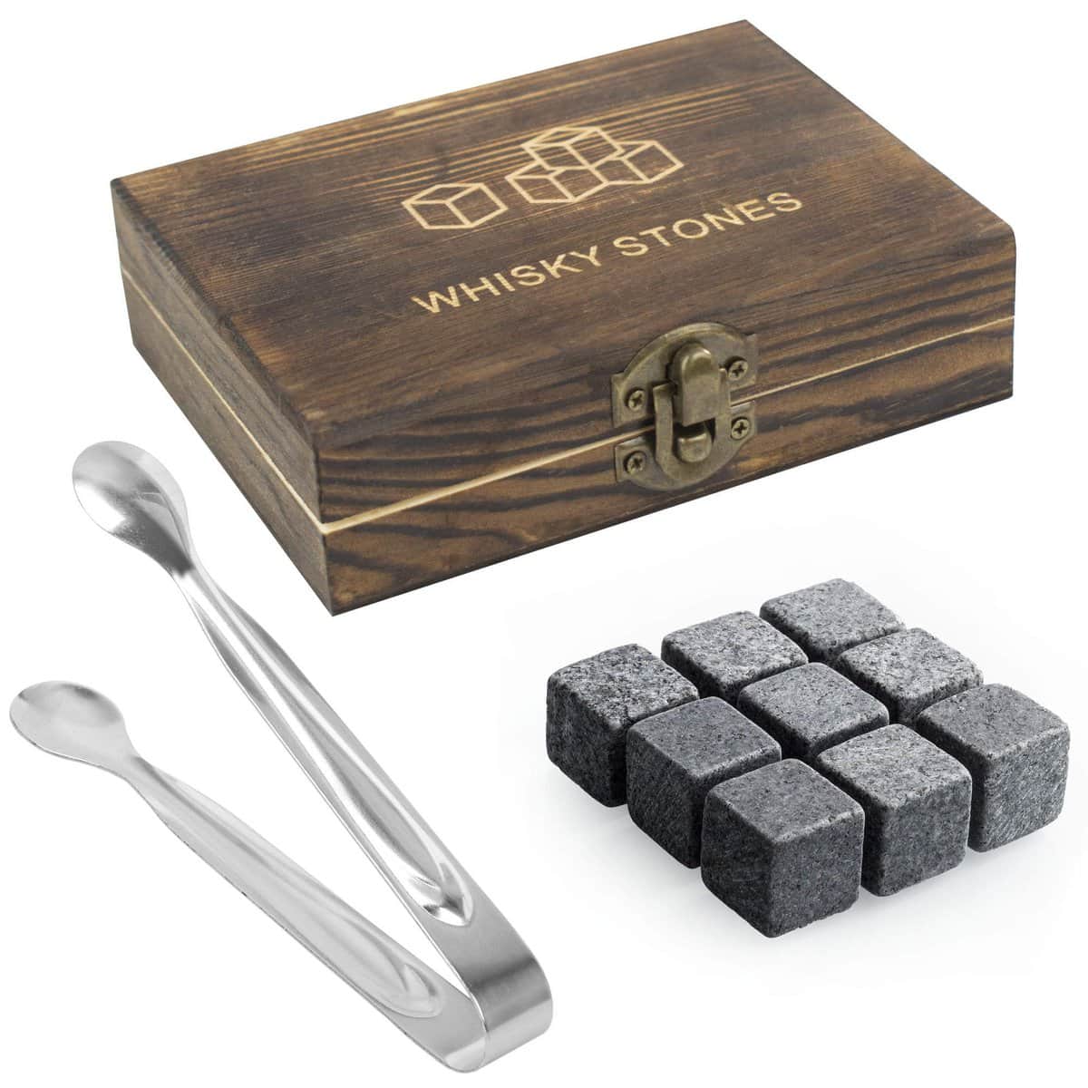 Set regalo di pietre di whisky, pietre di whisky da 9 pezzi in confezione regalo di legno di lusso, regali per uomini, mantiene fresco il whisky scozzese Bourbon, perfetto per Natale - Di TRIXES