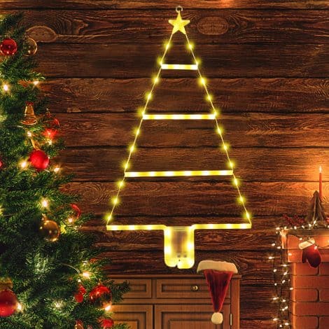 Qedertek Luci di Natale a Batteria – Albero di Natale a Scaletta 61cm con Timer, 8 Modalità, Impermeabile, Luci Bianco Caldo per Decorazioni Party Interno/Esterno.