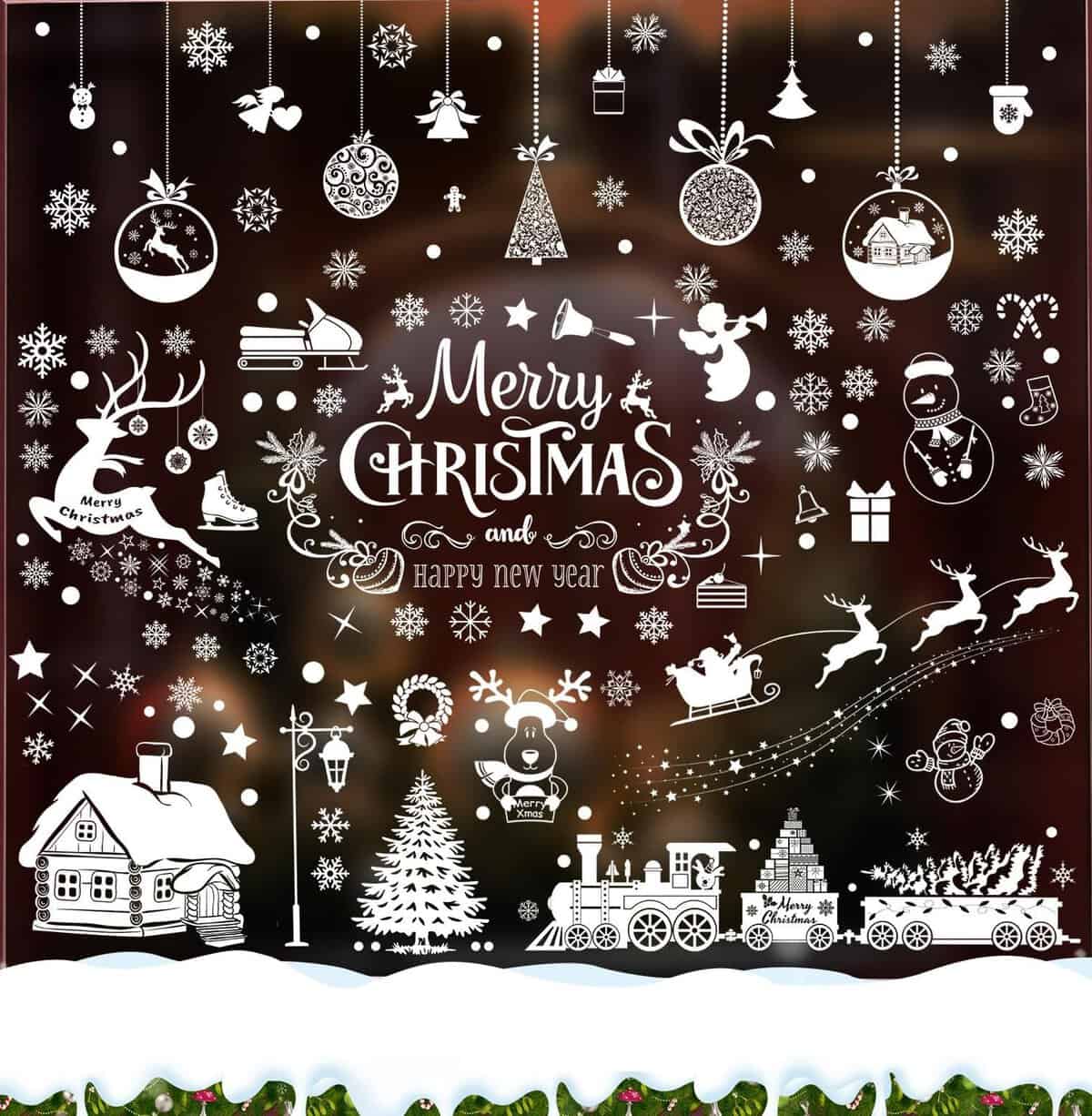 236 Pezzi Adesivi Natalizi per Finestre Decorazioni Natalizie Vetrofanie Natalizie per Finestre Fiocchi Alci Babbo Natale Adesivi Natalizi Finestre