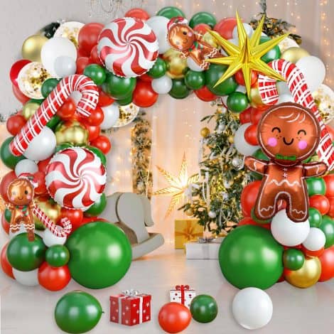 Palloncini Natalizi Festivi, Assortimento di 115 Pezzi di Lattice Rossi Verde Bianco Oro, con Arco Decorativo.
