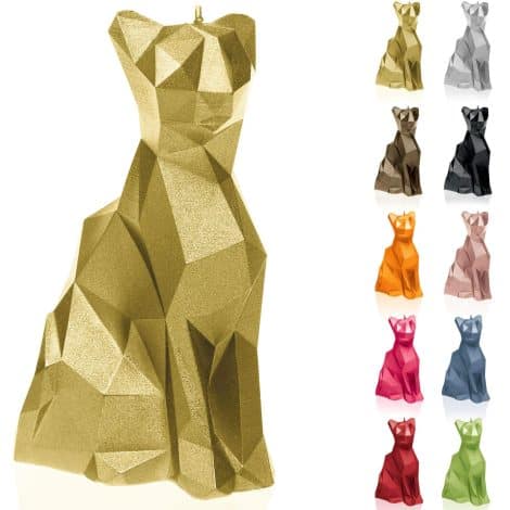 Candela gatto low-poly fatta a mano, divertente e decorativa, perfetta come regalo o per l’arredo casa.