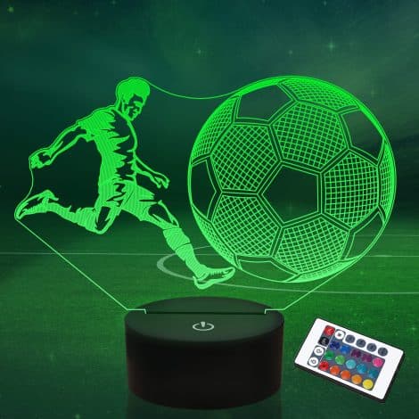 luci da calcio 3D per bambini e ragazzi, luce notturna con telecomando e 16 colori lampeggianti per decorare la cameretta sportiva