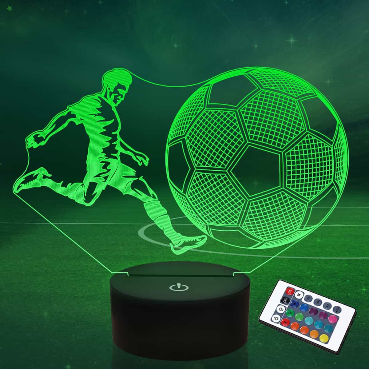 Lightzz Regali di calcio per bambini e ragazzi, lampada di illusione 3D, luce notturna con telecomando + Touch 16 colori lampeggianti cambiando，da scrivania per uomo sport decorazione camera da letto