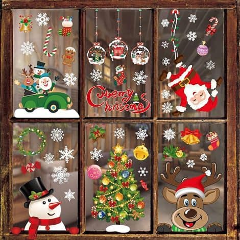 Adesivi Natalizi Bblike per finestre: 8 fogli di decorazioni con fiocchi di neve per porte e vetrine.